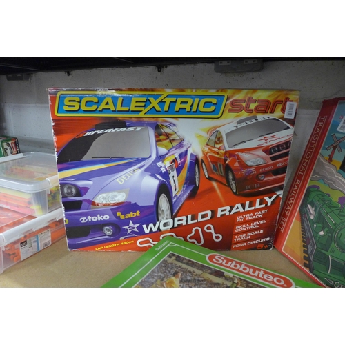 2132 - A Scalextric World Rally, Subbuteo and a traditional railway set