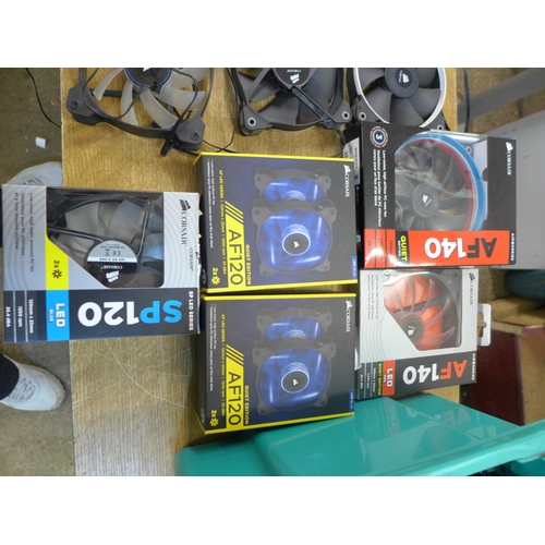 2170 - A quantity of desktop gaming computer fans, mainly Corsair including Corsair LED AF120, Corsair LED ... 