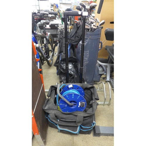 2264 - A ladder platform, tool bag and two cable reels - W