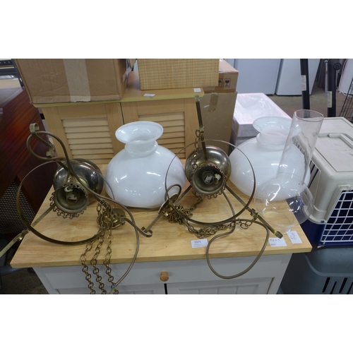 2463 - 2 vintage oil lamp effect Ceiling lights and 2 shades