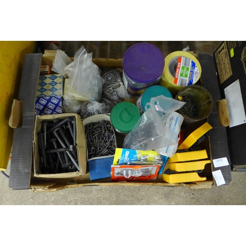 2478 - 5 Boxes and organiser of consumables, nails, screws, etc.