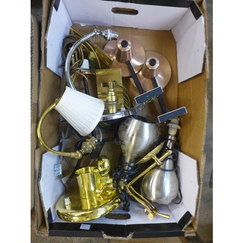 280 - Two boxes of assorted vintage table lamps, wall lights, etc.