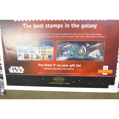 765A - Two original large Star Wars posters, approximately 100 x 70cm, Yoda 1980 and Rey 2015, Royal Mail