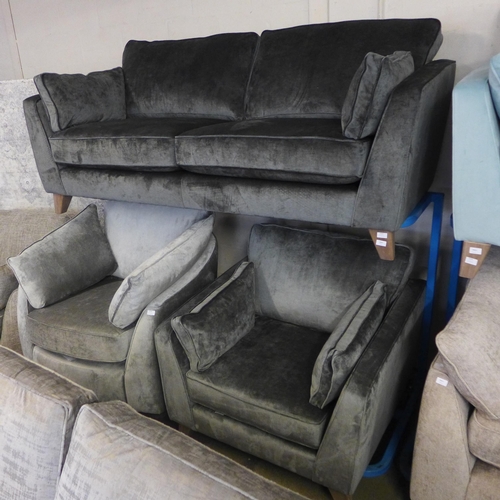 1557 - A Barker & Stonehouse pewter velvet three seater sofa and armchair