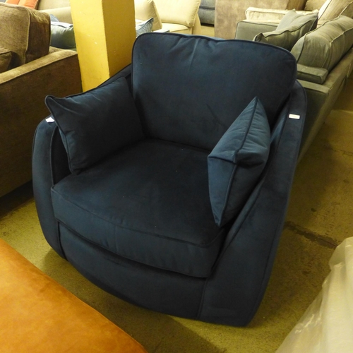 1561 - A deep blue velvet upholstered swivel chair