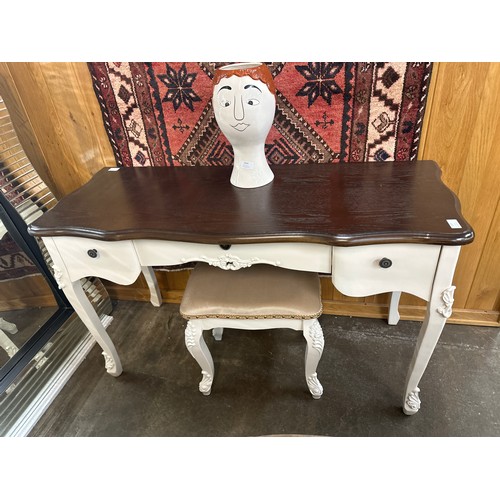 1595 - A dressing table with contrast top and upholstered stool