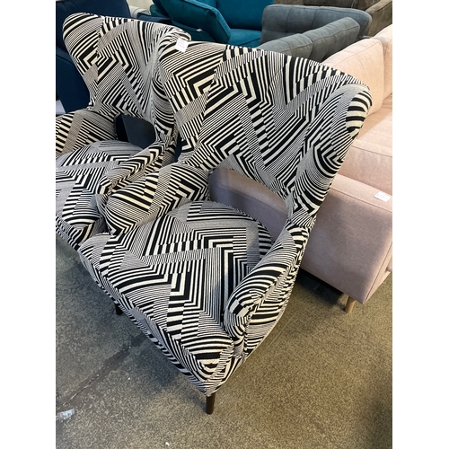 1997 - A black and white patterned fabric upholstered side chair