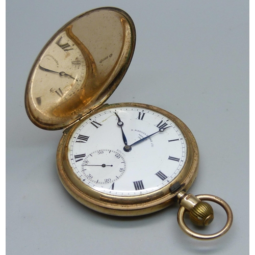 1063 - A 9ct gold full-hunter pocket watch, inner case 9ct gold, bears inscription dated 1928 and monogram,... 