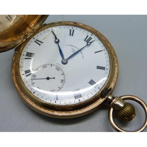 1063 - A 9ct gold full-hunter pocket watch, inner case 9ct gold, bears inscription dated 1928 and monogram,... 