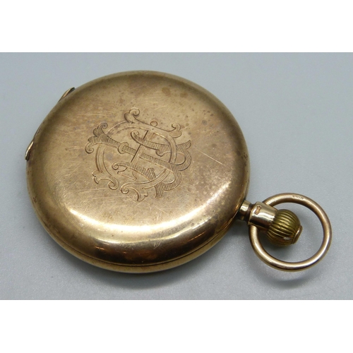 1063 - A 9ct gold full-hunter pocket watch, inner case 9ct gold, bears inscription dated 1928 and monogram,... 