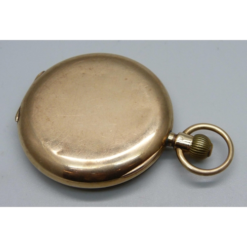 1063 - A 9ct gold full-hunter pocket watch, inner case 9ct gold, bears inscription dated 1928 and monogram,... 