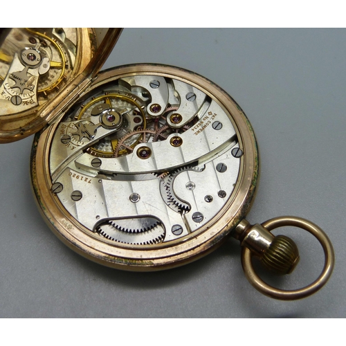 1063 - A 9ct gold full-hunter pocket watch, inner case 9ct gold, bears inscription dated 1928 and monogram,... 