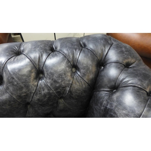 1301 - A 'Historian' Hobnail liquorice distressed leather upholstered Chesterfield style three seater sofa ... 