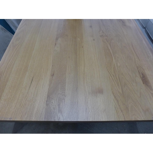 1302 - An oak 1.8m dining table with oak bench and two mink velvet dining chairs * this lot is subject to V... 