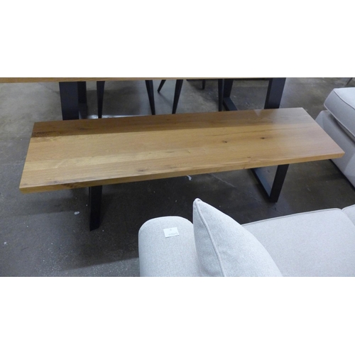 1302 - An oak 1.8m dining table with oak bench and two mink velvet dining chairs * this lot is subject to V... 