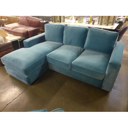 1355 - A Battersea azure vintage velvet square armed L shaped sofa, RRP £3050 * this lot is subject to VAT