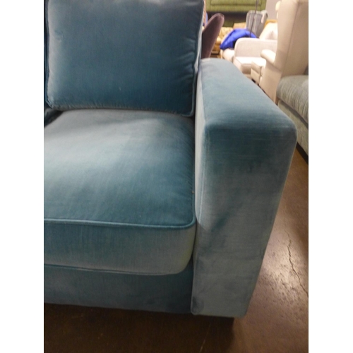 1355 - A Battersea azure vintage velvet square armed L shaped sofa, RRP £3050 * this lot is subject to VAT