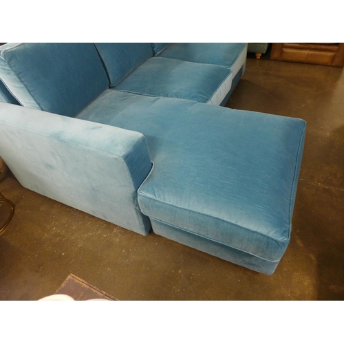 1355 - A Battersea azure vintage velvet square armed L shaped sofa, RRP £3050 * this lot is subject to VAT