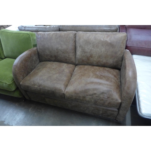 1370 - A Camden Art Deco inspred mocha leather two seater sofa, RRP £2265 * this lot is subject to VAT