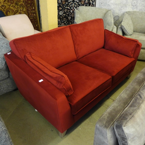 1536 - A Barker & Stonehouse red velvet two seater sofa