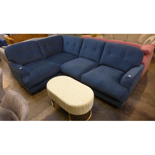 1416 - A navy textured velvet upholstered button back, left hand facing corner sofa