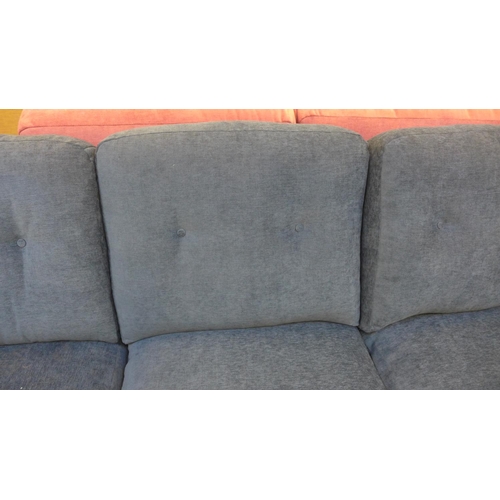 1416 - A navy textured velvet upholstered button back, left hand facing corner sofa