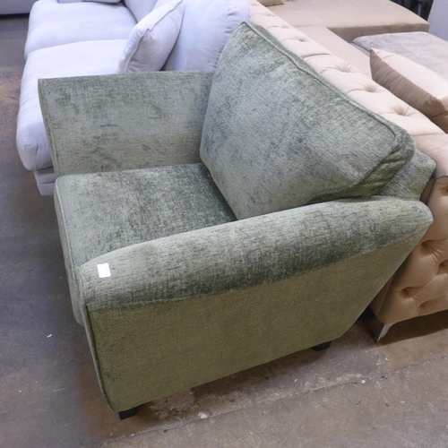 1450 - A moss green textured velvet upholstered oversized armchair