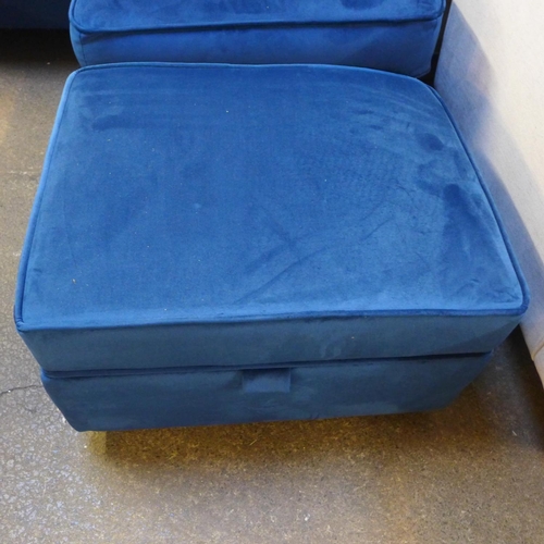 1452 - A Hoxton blue velvet upholstered RHF corner sofa/chaise and ottoman footstool