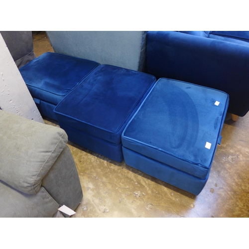 1453 - A set of three Hoxton blue velvet ottoman footstools