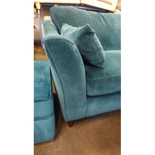 1461 - A Luna teal velvet upholstered three seater sofa on dark turned oak legs