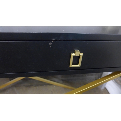 1464 - A black two drawer console table with gold legs