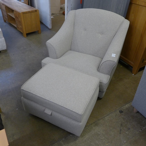 1470 - An oatmeal textured weave armchair and ottoman footstool - legs missing on chair