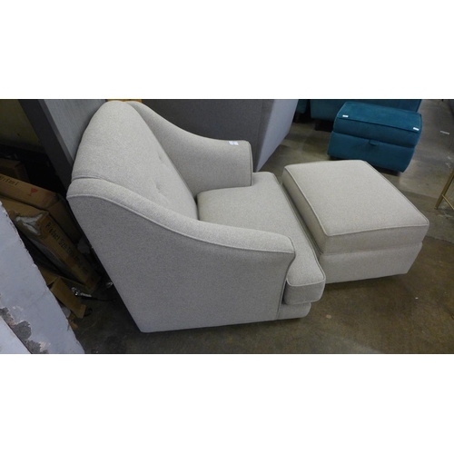 1470 - An oatmeal textured weave armchair and ottoman footstool - legs missing on chair