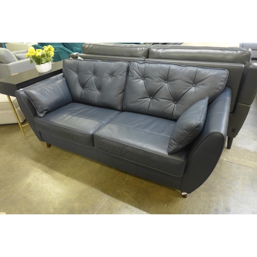 1475 - A Hoxton dark blue leather three seater sofa