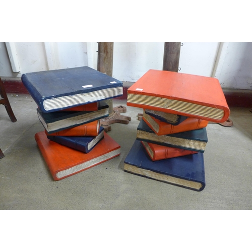 242 - A pair of painted book shaped lamp tables