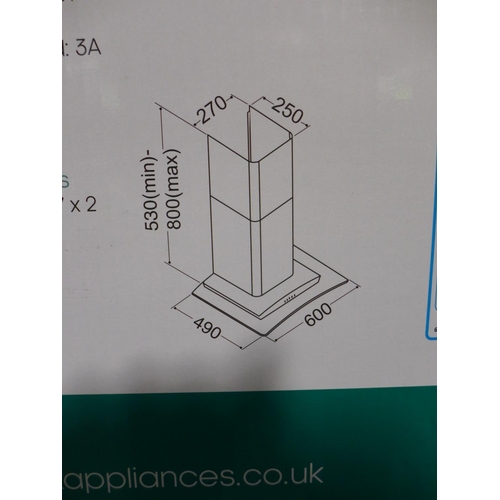 3025 - Matrix 60cm Curved Glass Chimney Cooker Hood - Model: MEP601SS, Original RRP £99.17 inc VAT H530xW60... 