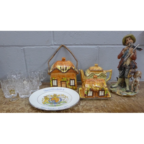 1180 - A Capodimonte figure, three Kensington Cottage Ware items, five Edinburgh crystal glasses, a sugar b... 