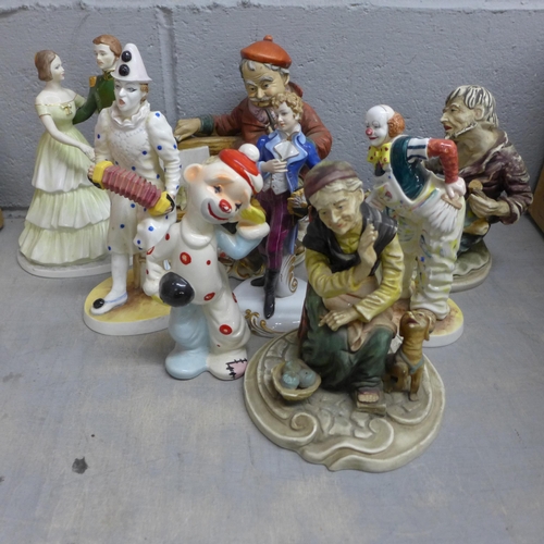 1182 - Three Coalport figures including two clowns, a Neapolitan figure and three other figures **PLEASE NO... 