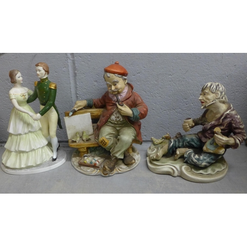 1182 - Three Coalport figures including two clowns, a Neapolitan figure and three other figures **PLEASE NO... 