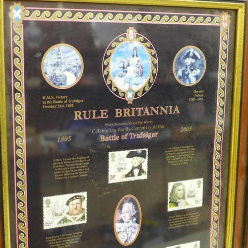 602 - Two framed commemorative displays, Last Days of Steam and Rule Britannia Trafalgar, coin and stamp d... 