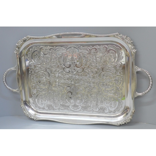 603 - A Viners of Sheffield Alpha Plate two handled tray with cast rim