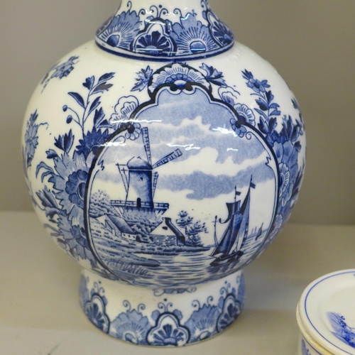 604 - A Delft vase, a blue and white oriental vase and two other items