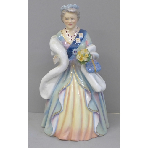 608 - A Royal Doulton limited edition figure, Queen Elizabeth The Queen Mother, one finger tip missing and... 