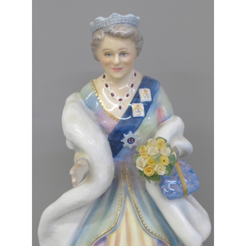 608 - A Royal Doulton limited edition figure, Queen Elizabeth The Queen Mother, one finger tip missing and... 