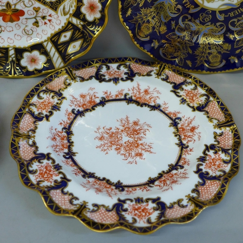 617 - Six Royal Crown Derby plates including three Royal Commemoratives; four with wavy edge