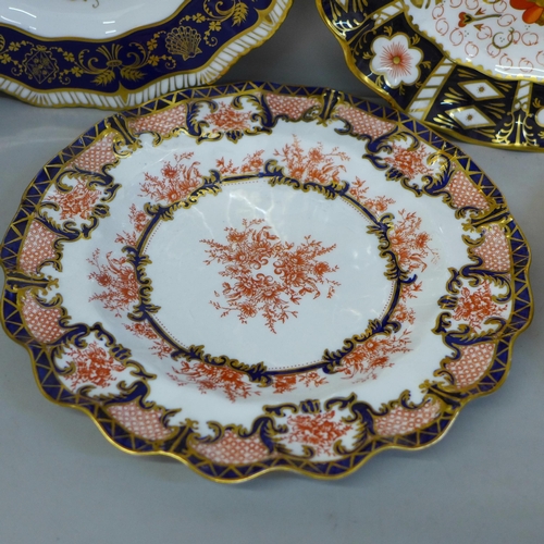 617 - Six Royal Crown Derby plates including three Royal Commemoratives; four with wavy edge