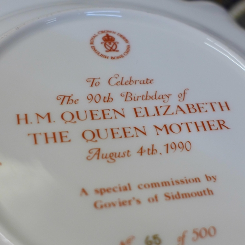 617 - Six Royal Crown Derby plates including three Royal Commemoratives; four with wavy edge