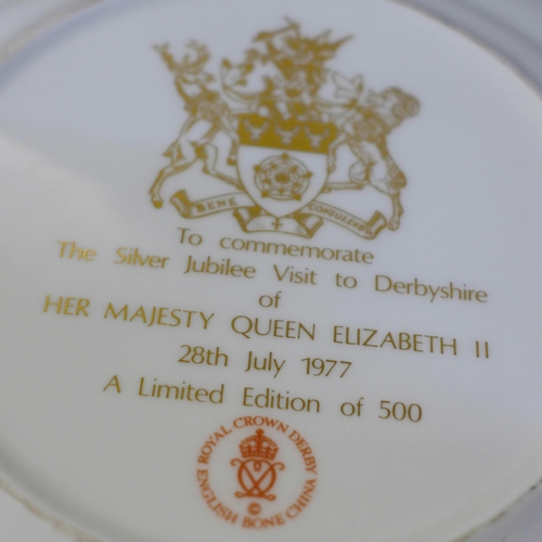 617 - Six Royal Crown Derby plates including three Royal Commemoratives; four with wavy edge