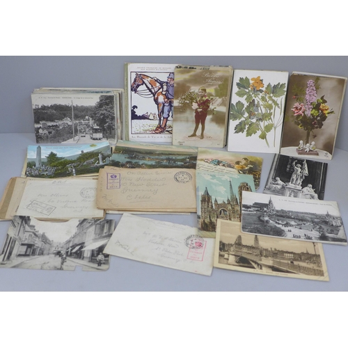 624 - A collection of seventy-six military letters, postcards, military postmarks, including camps, APOs, ... 