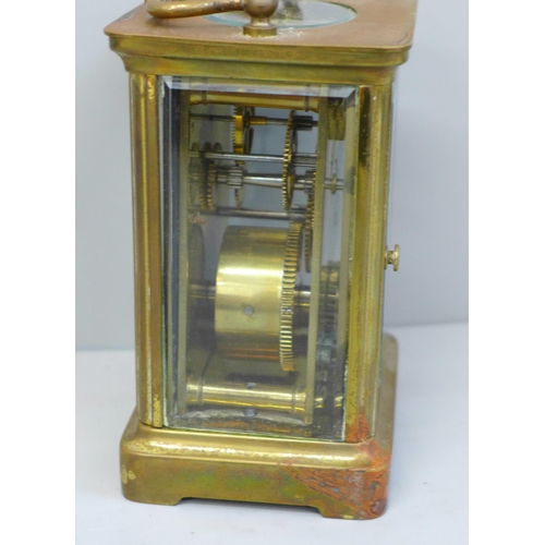 635 - A French A.C.C. brass carriage clock, height 10.5cm, depth 6cm, width 8cm